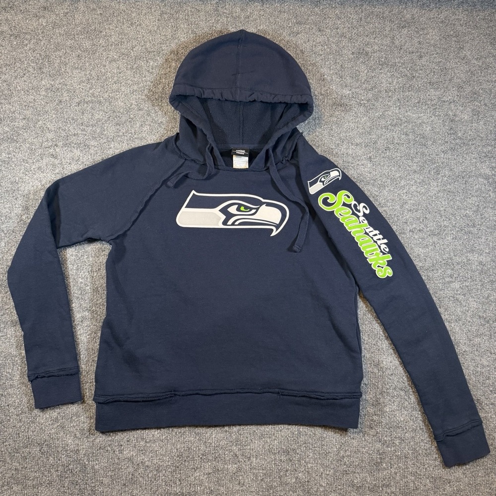 Seattle Seahawks NFL Team Apparel Womens M Blue Hoodie Sweatshirt Exposed Seams